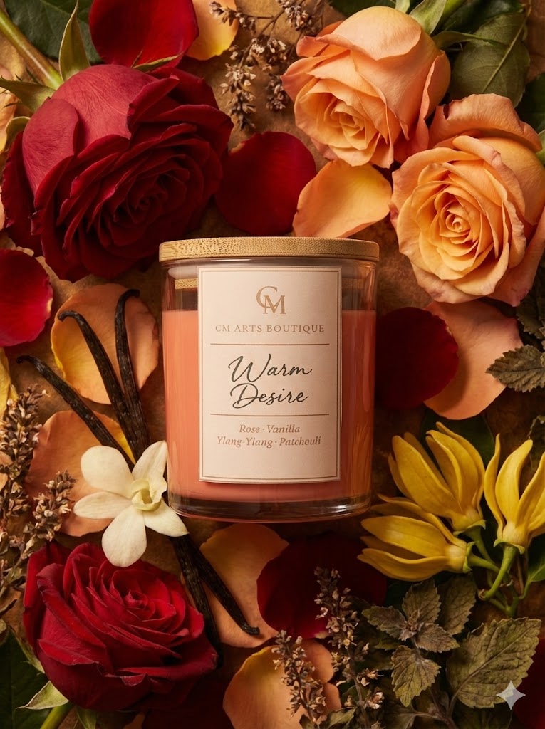 Warm Desire – Rose, Vanilla & Patchouli Soy Candle | Signature Collection